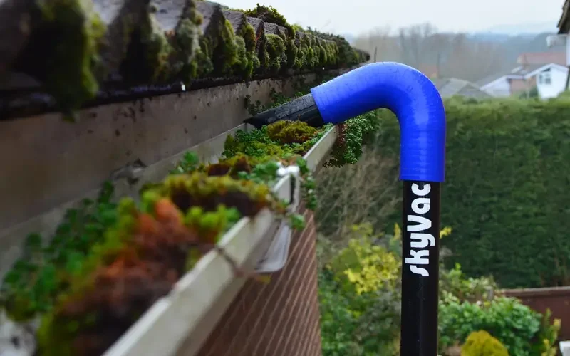 Gutter vacuum clearing moss from a gutter in Bristol